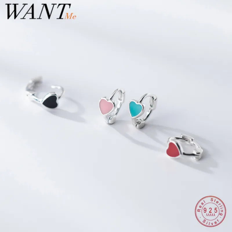 

WANTME 925 Sterling Silver Fashion Color Enamel Love Heart Ear Buckle for Women Chic Charm Teen Party Piercing Earrings Jewelry