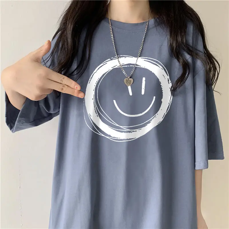 

T-shirts Women Loose O-neck Cartoon Students Summer Breathable Soft Tops Girl Leisure All-match Female Clothing Short Sleeve Ins