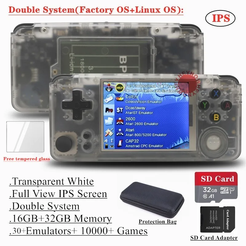 HEYNOW rs97 Plus двойная система Ретро игровая консоль 30+ эмуляторы ips экран портативный игровой плеер 360 градусов контроллер - Цвет: White Double OS
