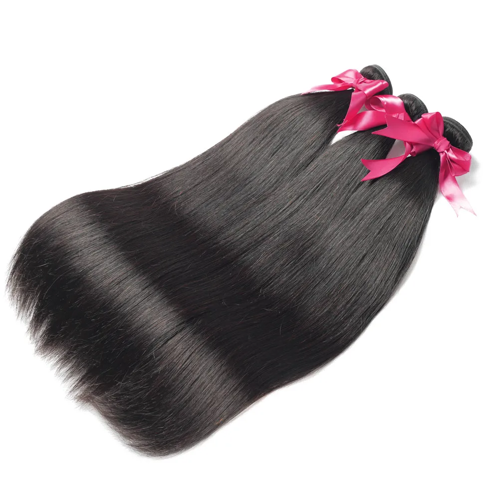 Ms Love Straight Hair Bundles With Closure Peruvian Weave 3 Remy Human Extension | Шиньоны и парики