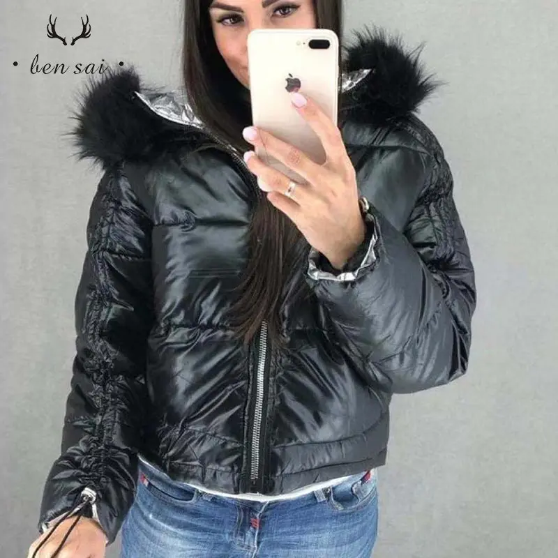 Женское модное шерстяное пальто с капюшоном Parker Zippper из глянцевого материала