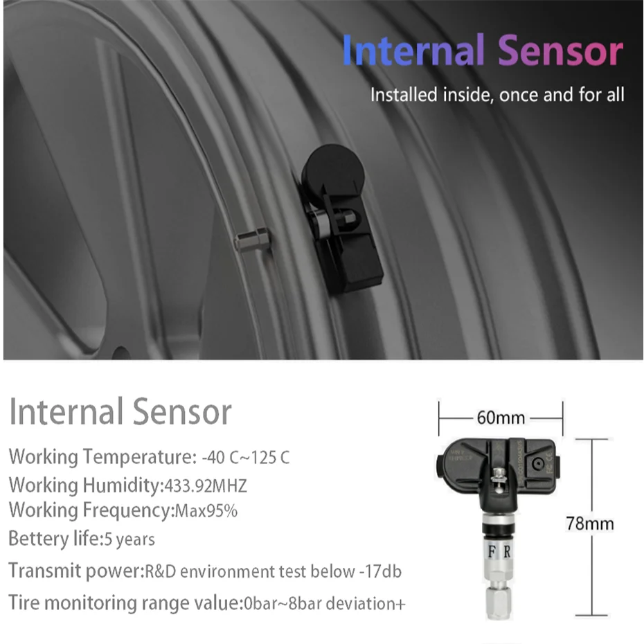 USB Android TPMS Система контроля давления в шинах Беспроводная передача 8 бар 116 фунтов