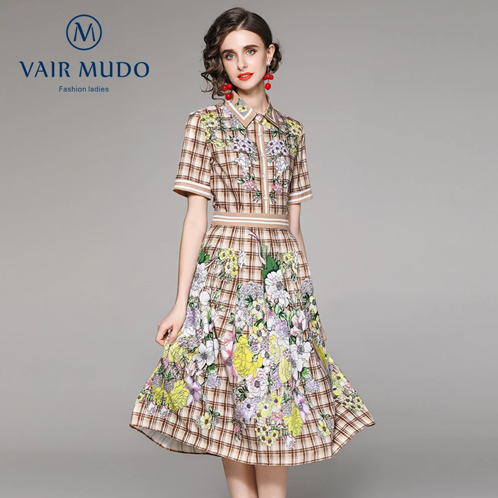 

VAIR MUDO Dress All-Match Waist Slimming Positioning Printing Short-Slee Office Lady Spring Autumn Female Polo Lace Sexy Y-6