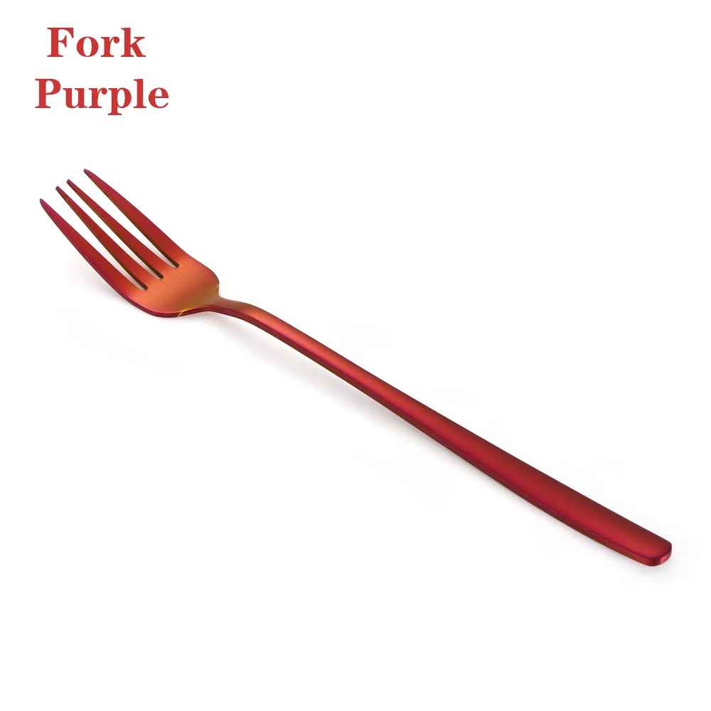 Fork purple 1 шт. из нержавеющей стали Радужный цвет длинная ручка еда вилка ложки Чай Кофе лапша суп столовая посуда кухонные принадлежности - Цвет: Fork purple