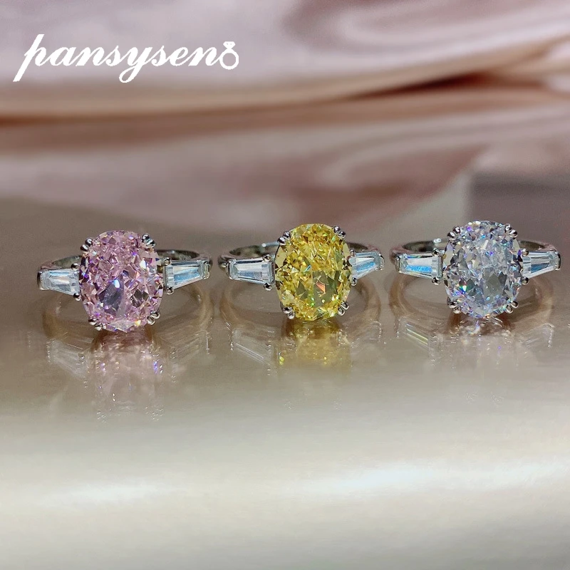 

PANSYSEN 925 Sterling Silver Oval Radiant Cut Simulated Moissanite Citrine Wedding Bands Engagement Rings for Women Wholesale