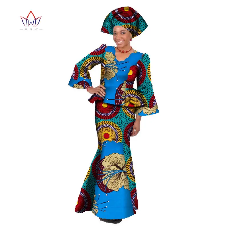 

Traditional African Clothes Two Piece Set Crop Top and Maxi Skirt for Women Dress Suits Bazin Riche African Dresses 6XL WY079