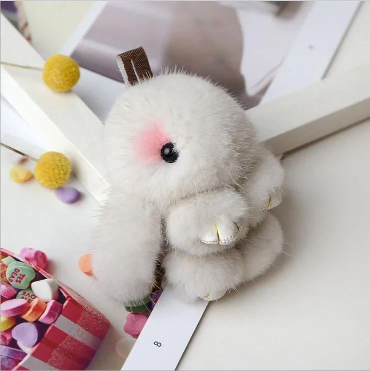 

Cute mink fur Rabbit Pendant desktop Plush ornament household decoration mascot