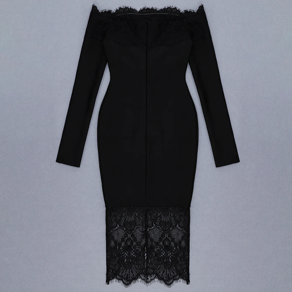 Платье миди женское вечернее с открытыми плечами длинным рукавом и