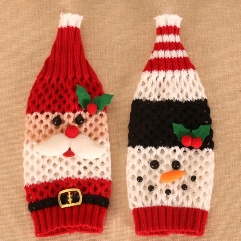 Рождество Санта Клаус Снеговик шаблон Чехлы для бутилок вина фестиваль