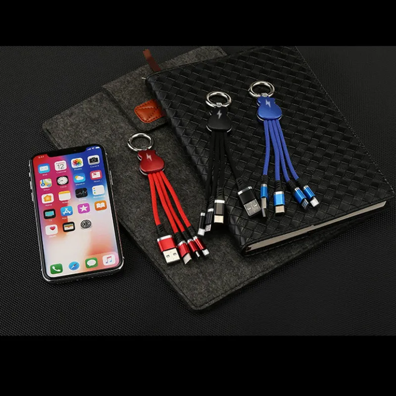 16 см USB кабель для iPhone 11 XS X 8 Зарядка 3 в 1 Micro Type C портативный брелок синхронизации