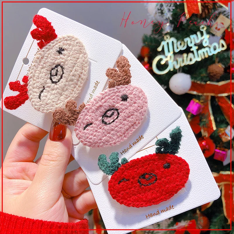 

New Merry Christmas Small Fresh Color Knitted Cute Elk Child Parent-child Duckbill Clip Bb Clip Winter Hot Sale