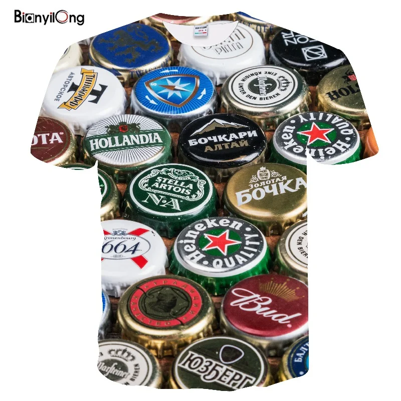 Новинка футболка мужская 3D Футболка с принтом пива хип хоп Crewneck короткий рукав Мужская/Женская футболка футболки забавные мужские футболки