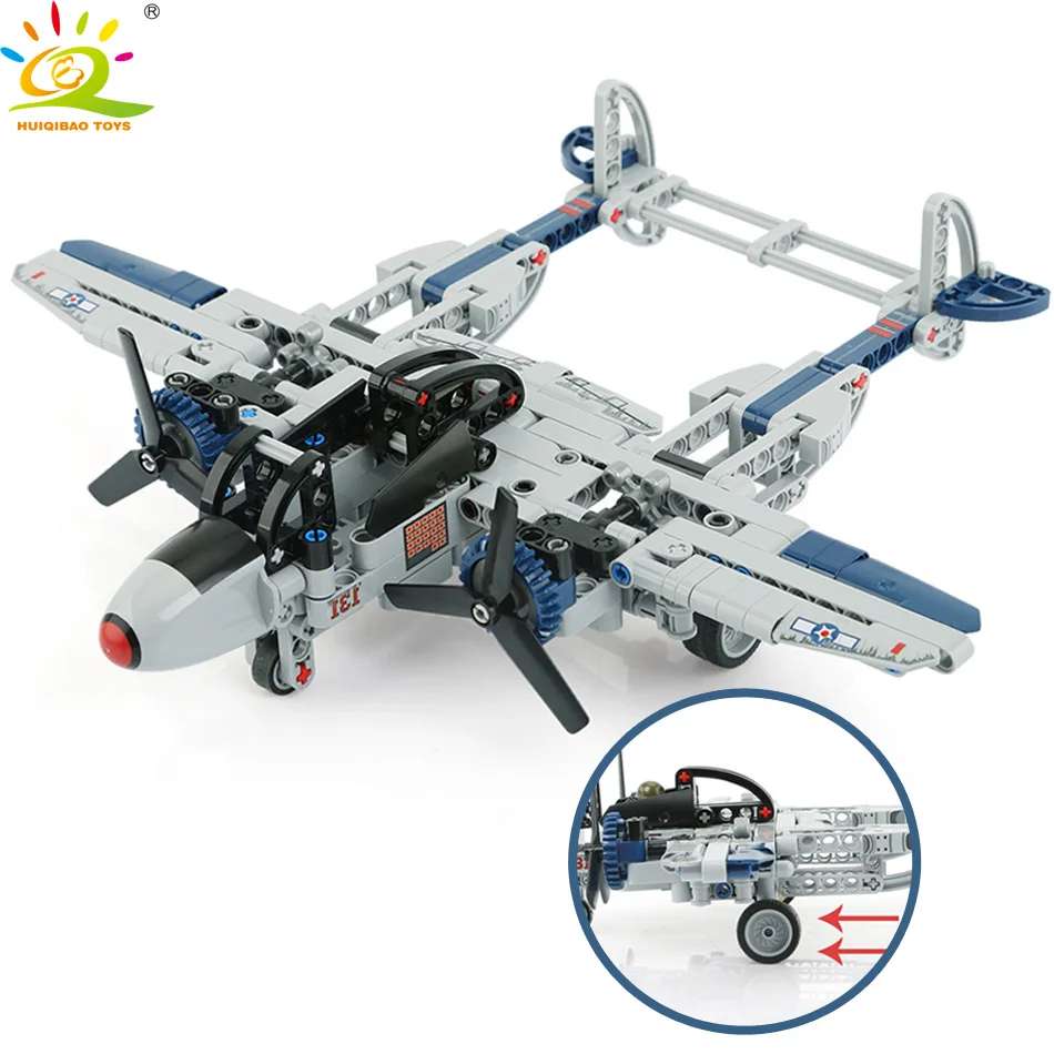 

TOYS 330pcs Military US Fighter P-38 Lightning Model Building Blocks Army WW2 Aircraft Airplane fighter Bricks for Children