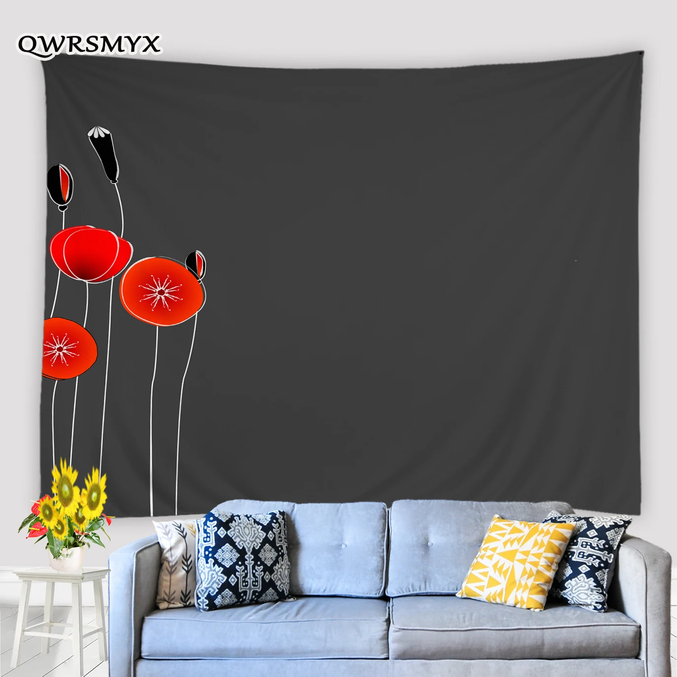 

Hand Painted Red Lotus Leaf On Black Background Tapestry Wall Hanging Aesthetic Decoration For Bedroom Room Wall Tapestries