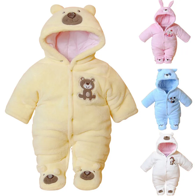 Зимний комбинезон для новорожденных детская одежда с капюшоном и героями