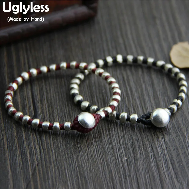 

Uglyless Real S 925 Sterling Silver Bracelet Simple Ethnic Woven Bracelets for Women Vintage Ethnic Fine Jewelry Wax Rope Bijoux