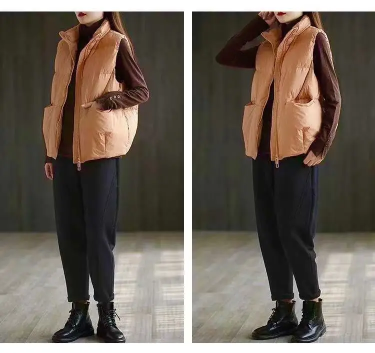 Women's Cotton Vest Short Korean Style Autumn and Winter New Casual Versatile Stand Collar Loose Windproof Thickening Vest Coat