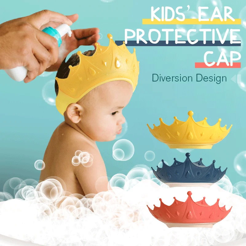 

Kids’ Ear Protective Cap Shampoo Cap Baby Crown Shower Cap Soft Cartoon Bath Visor Hat Adjustable Baby Water-proof Hair Shield