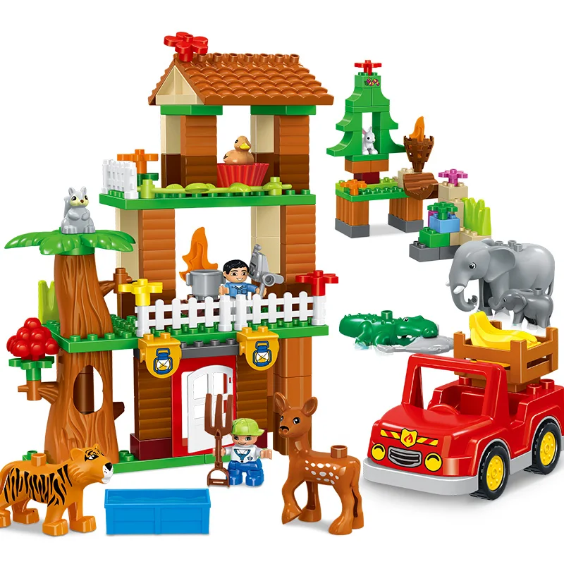 Игрушки для мальчиков и девочек Duplo животные зоопарк машинки фигурки слон тигр