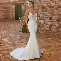 sexy spaghetti straps mermaid wedding dresses for women sweetheart sleeveless lace appliques backless bridal gowns custom made