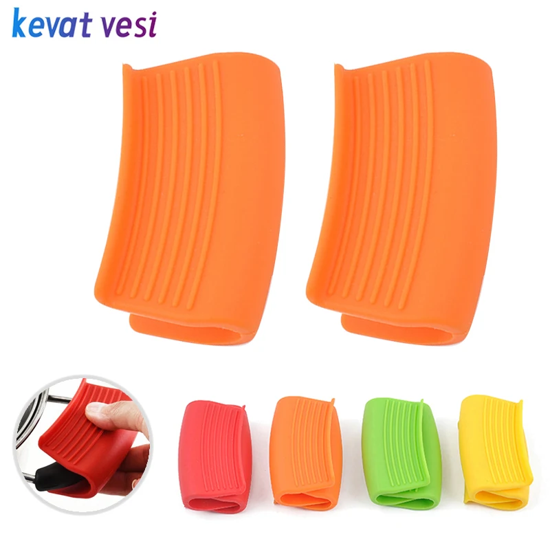 

2pcsGrip Silicone Pot Clips Heat Resistant Pan Handle Cover Grip Oven Mitts Anti-Scalding Gloves for Cooking Clamp Kitchen Tools