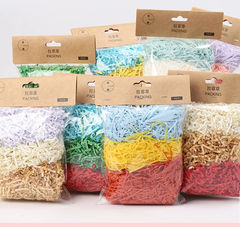

30/60/90g Colorful Shredded Crinkle Paper Raffia Boxes DIY Gift Box Filling Material Tissue Party Gift Packaging Filler Decor