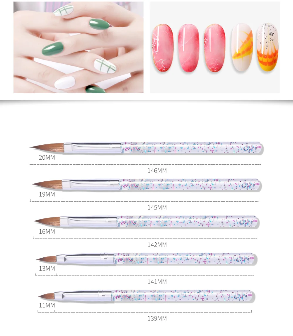 

5pcs Nail Art Brush Glitter Handle Acrylic Round UV Gel Brushes Drawing Colorful Line Grid Design Nail Manicure Painting Tools