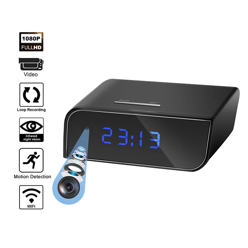 

HD 1080P WiFi Camera Alarm Clock Night Vision Motion Detection Loop Recording Wireless Security Camera for Home Meeting Study