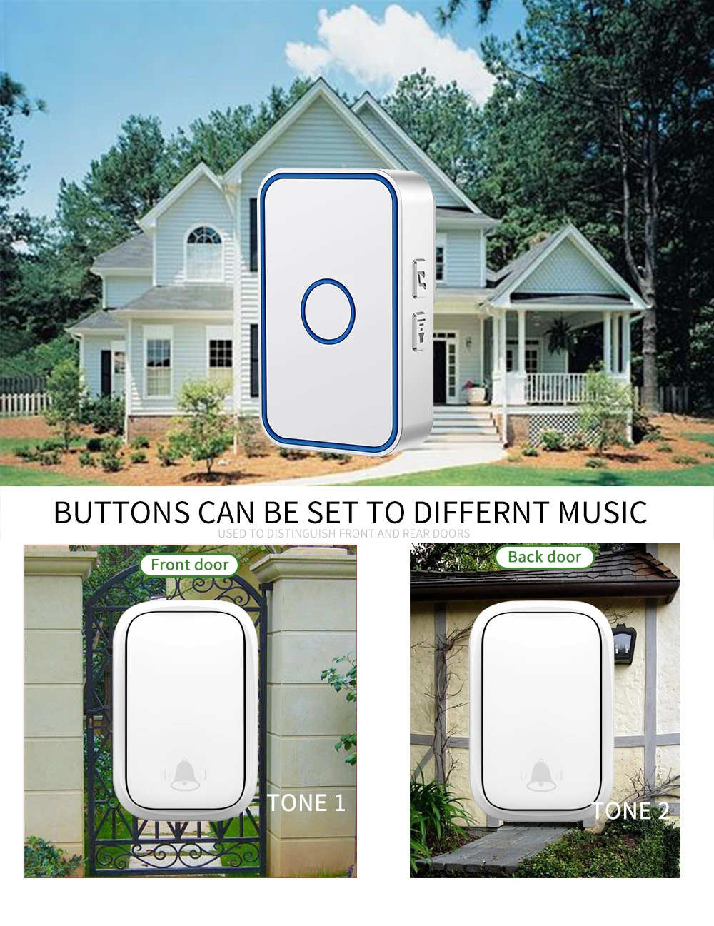 Автономный беспроводной дверной звонок WEMEDA водонепроницаемый без батареек