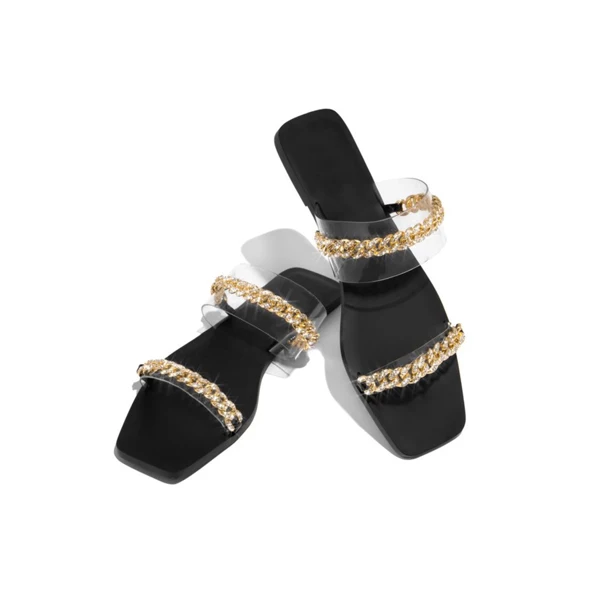 

Fashion Sexy Roman Rhinestone Transparent Chain Flat-bottomed Outdoor Large Size Women's Slippers 2021 Summer New Beach Slippers