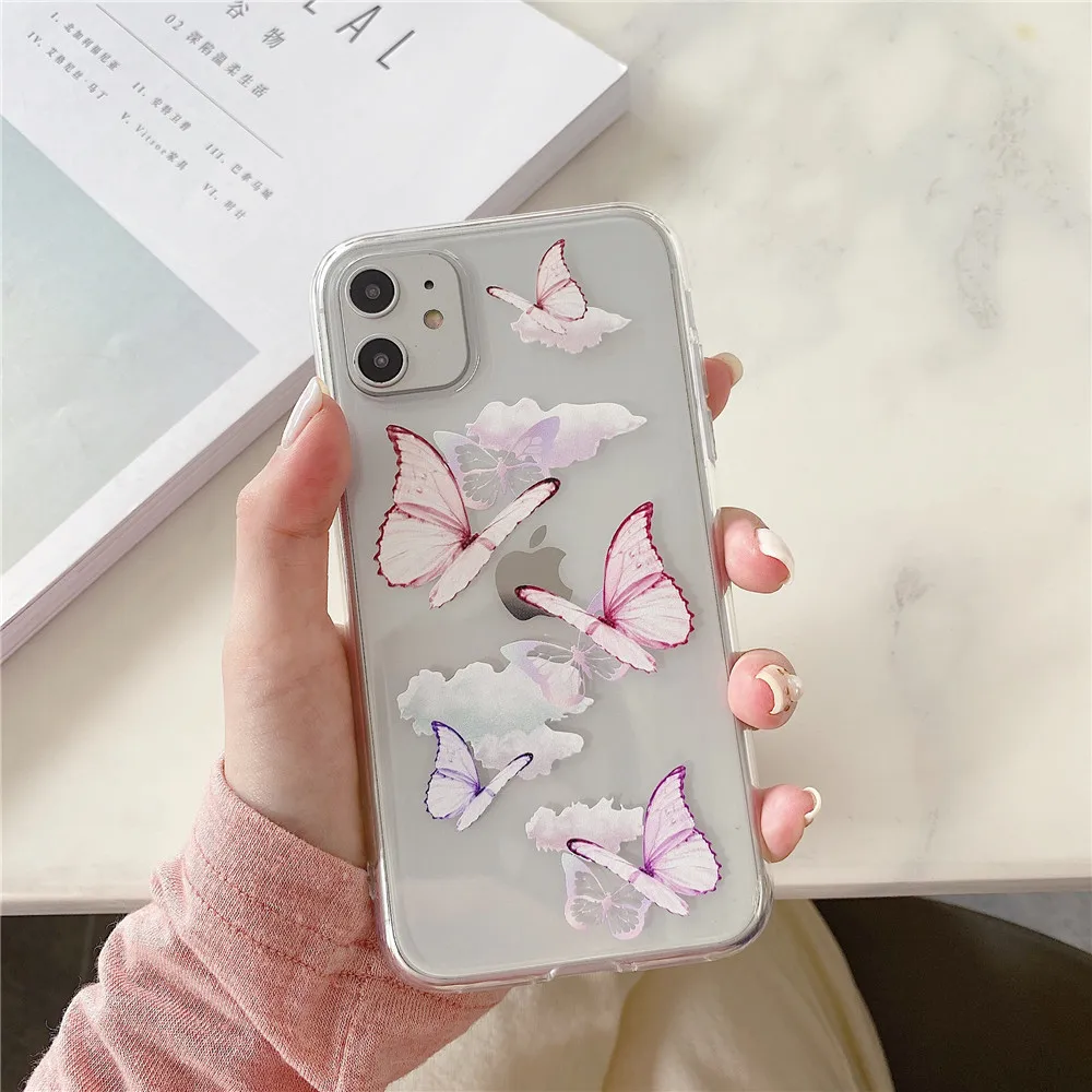INS ярко розовый чехол для телефона с бабочкой и облаком iPhone SE 2020 11 Pro Xs MAX XR X 7 8 Plus