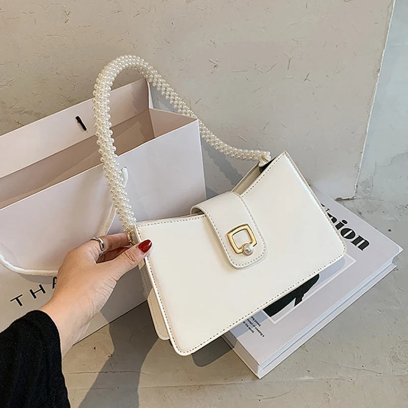 

Stone Pattern Leather Underarm Bag Women Shoulder Bags 2020 Autumn Ladies Handbags Crossbody Bag Pearl Shoulder Strap Tote Bags