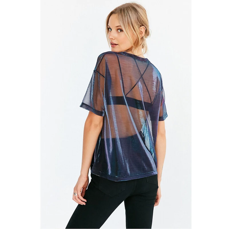 Женские сексуальные сетчатые топы с коротким рукавом прозрачные футболки сеткой