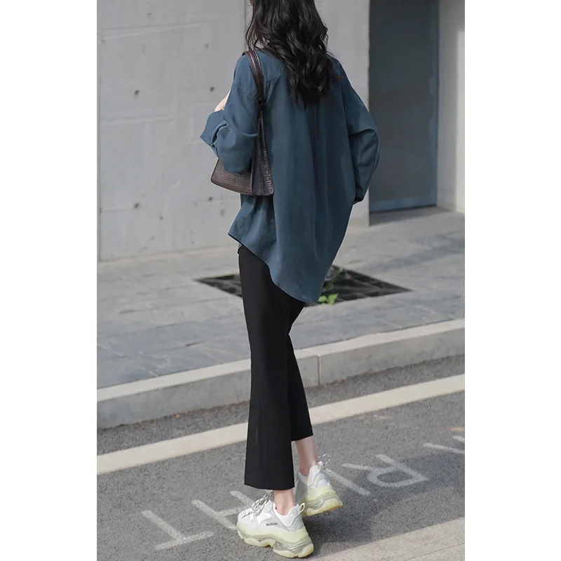 

2020 Sprint Safari Style Women Long Sleeve Shirts Pockets Notched Solid Fashion Blusa Manga Comprida Feminina moda mujer ropa