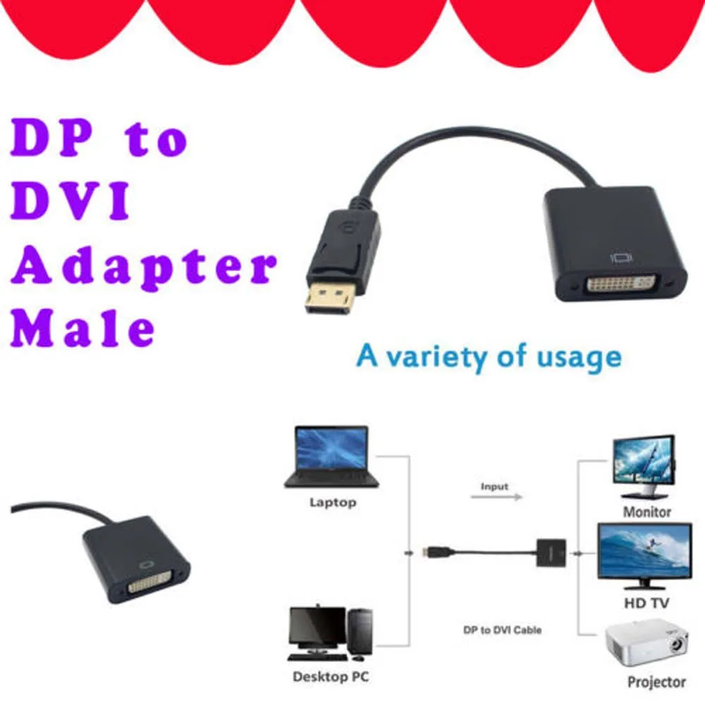 

DisplayPort DP Male to DVI Female Adapter Converter Cable for Laptop PC Monitor
