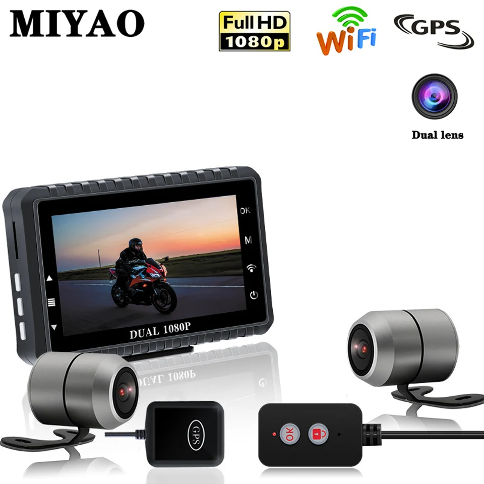 HD 1080P " мотоцикл рекордер видеорегистратор Wi-Fi GPS камера мотор мотоцикл Даш камера передний задний Водонепроницаемый двойной объектив Moto Dash камера