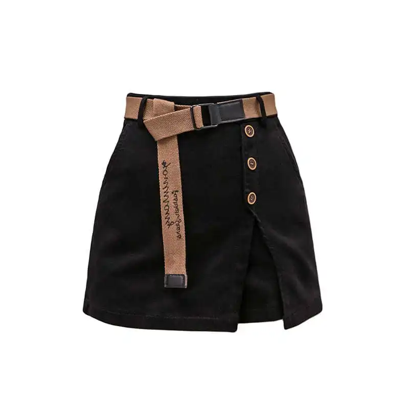 

2021 Women's Skirt With Shorts Korean Clothing Female BlacK High Waisted Sashes Skirt Punk Street Cool Irregular Woman Skirts