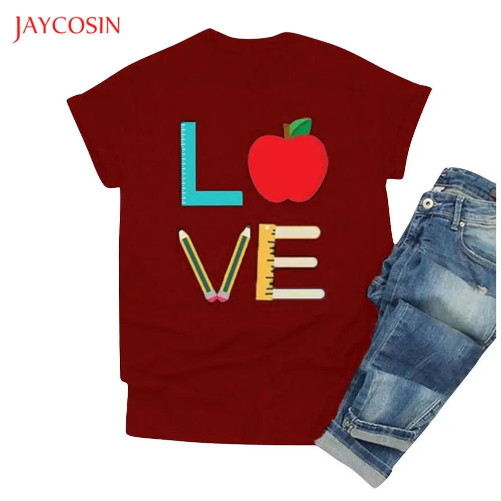 Jaycosin Love Apple футболки для женщин День Святого Валентина хлопковые повседневные