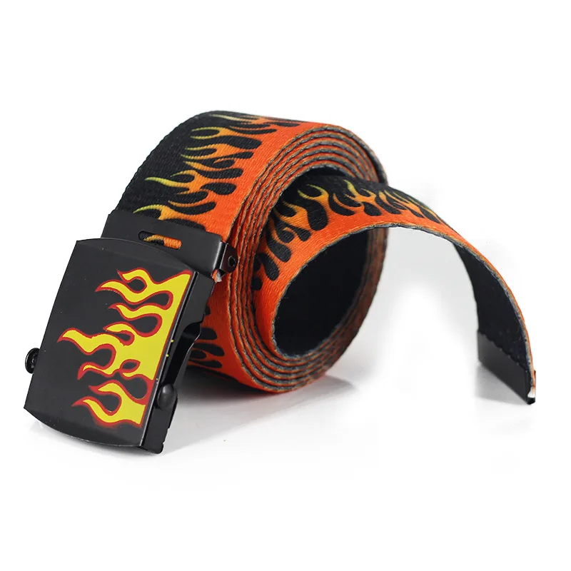 

New Style Flame Print Men Women Unisex Plain Webbing Belts High Quality Nylon Belts Fashion Men's Jeans Waist Belt Longer 160cm