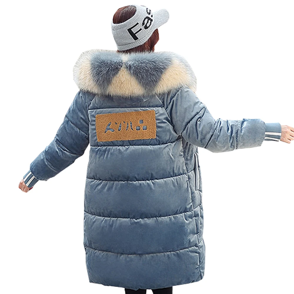 Down parka Warm Hooded Fur Cotton Parkas collar long-term students in women's knee-length golden velvet jacket for winter 1075 |