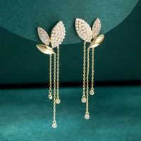 elegant leaf tassel earrings women temperament new fashion jewelry gold color long earings wholesale