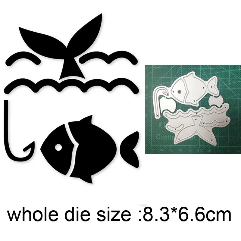

Fishing Fishes Metal Cutting Dies Cut Die Mold Decoration Scrapbooking dies Paper Craft Knife Mould Blade Punch Stencils Dies