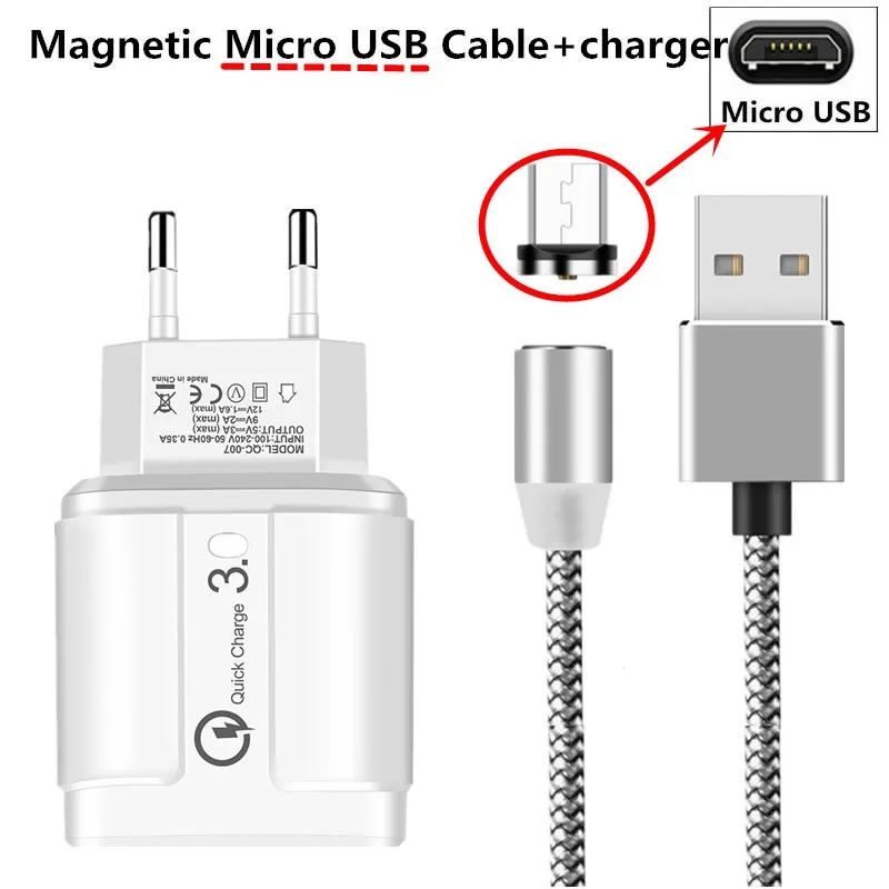 charger micro cable 18W 3A быстро QC 3,0 Зарядное устройство магнитный usb-кабель для huawei Honor 10i 8A 8C 8X8 S 5X 6X 7X 6A 5C 4A 4X 4C 6C 7C 7A PRO Micro USB - Тип штекера: charger micro cable