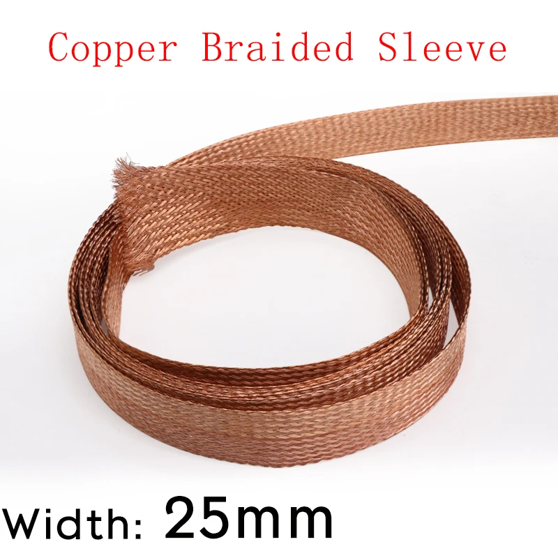 

Width 25mm Copper Braided Cable Sleeve Audio Line Signal Shield Anti Interference Wire Wrap Metal Sheath