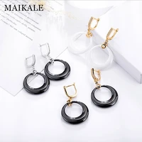 maikale trendy simple ceramic drop earrings copper aaa zirconia plated gold korean earrings for women fashion jewelry wholesale