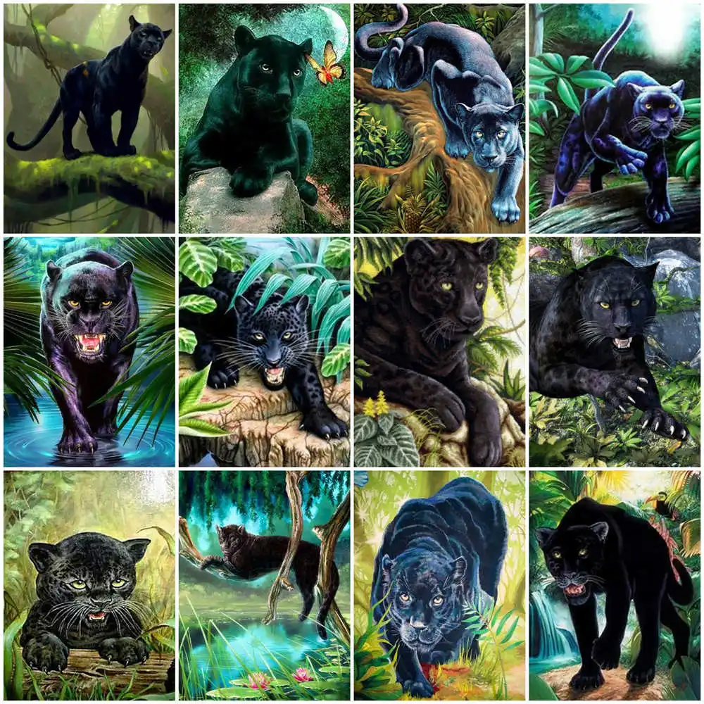 

AZQSD DIY Diamond Embroidery Sale Black Leopard Picture Of Rhinestones Home Decor 5D Diamond Painting Animal Wall Stickers