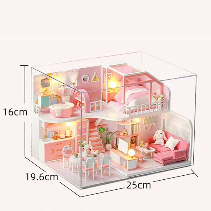 

DIY Miniature pink girls Doll House room With Furniture Cloth Shop Cute Casa Dollhouse Toys for Children Girls Gifts