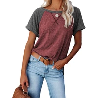 summer new t shirt women blouse color matching cross loose short sleeved casual