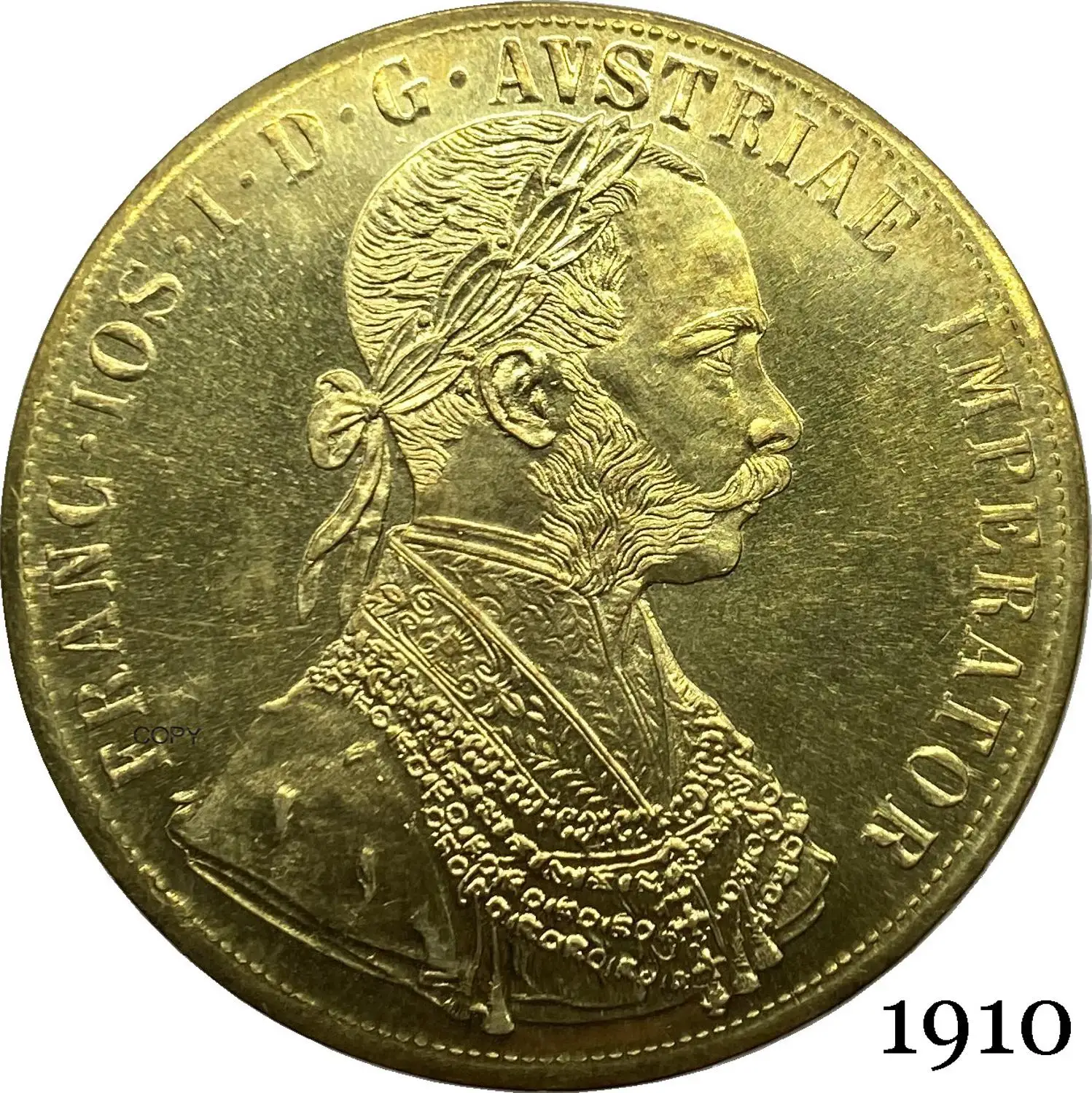 

Austria Habsburg 1910 4 Ducats Franz Joseph I Austrian Emperor Double headed Austro Hungarian Eagle With Crown Gold Copy Coin