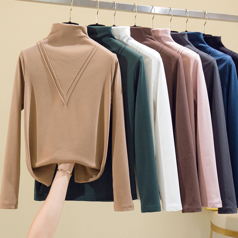 

BETHQUENOY Warm Turtleneck T Shirt Woman Tshirts Christmas Clothes 2020 Poleras Camiseta Mujer Tee Shirt Femme T-Shirty Damskie